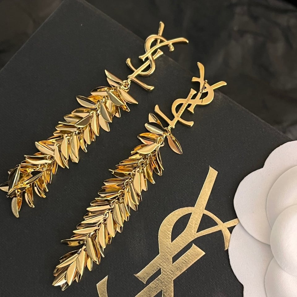 Saint Laurent Ysl Leaf Tassel Gold Earrings view 2
