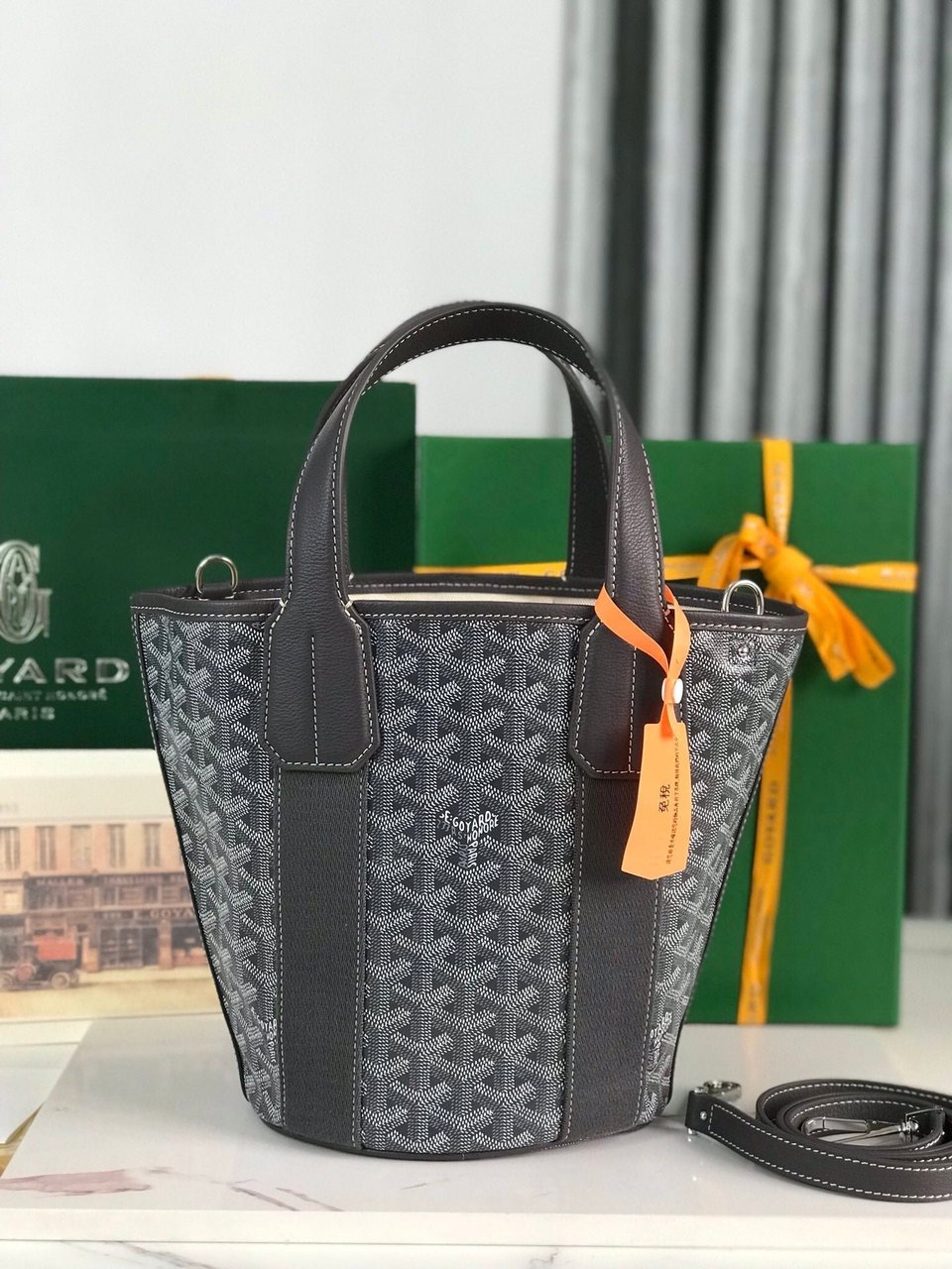 Goyard Small Belharra 24 Cm Gray Goyardine Canvas And Lambskin view 8