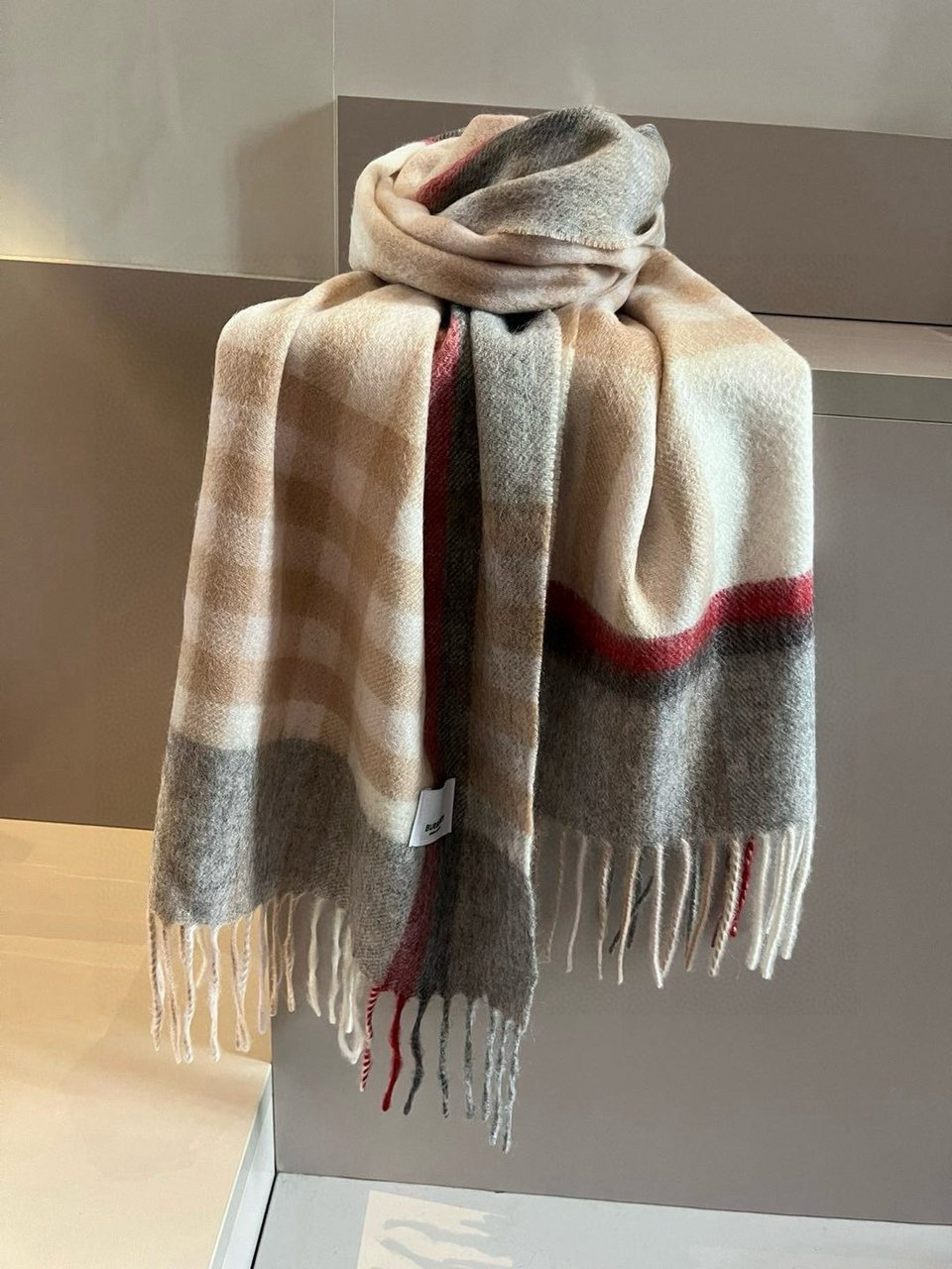 Burberry Cashmere Scarf Beige Stripe For Women 180cm view 4