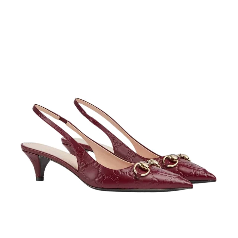 Gucci Women’S Horsebit Slingback Pump Gg Leather Rosso Ancora Red view 2