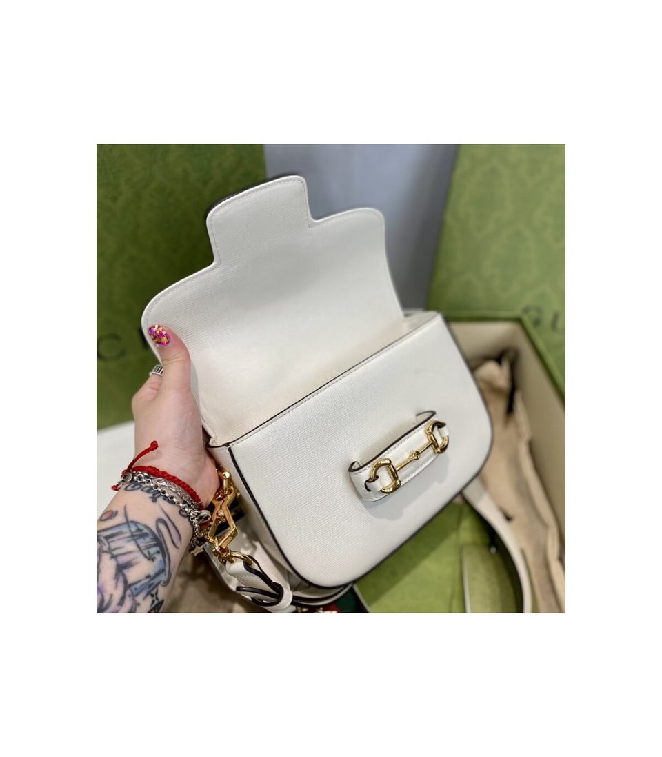 Gucci Horsebit 1955 Mini Bag in White Leather 20.5cm/8.1in view 13