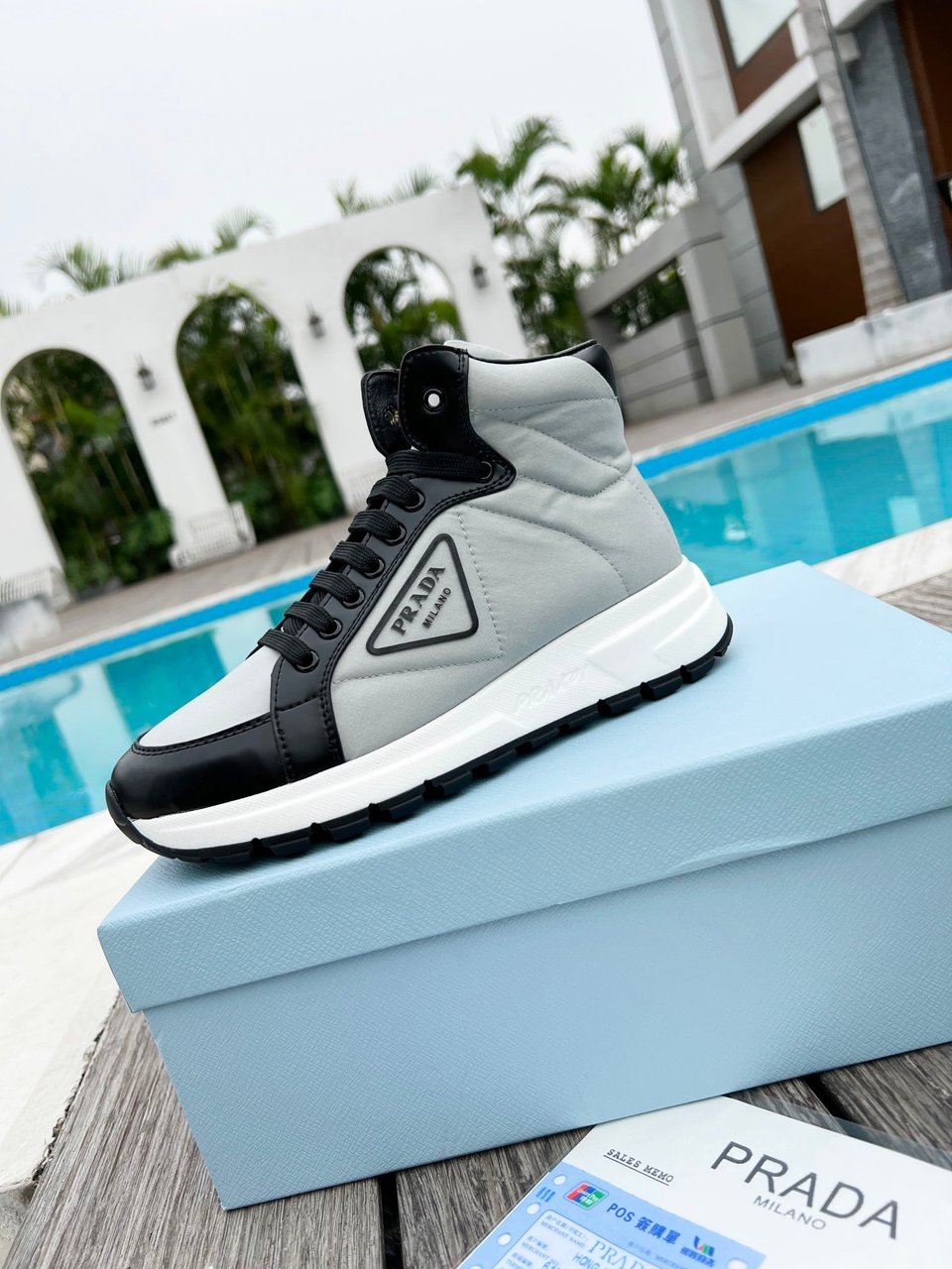 Prada Prax 01 Re Nylon And Brushed Leather Sneakers Grey view 6