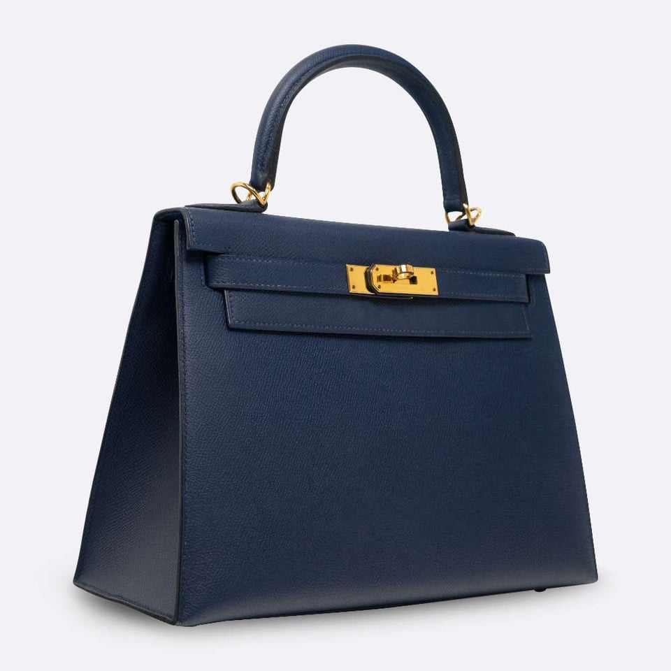 Hermes Kelly 28 Bag In Blue Sapphire Leather For Women 28cm/11in view 4