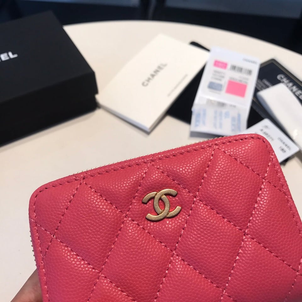 Chanel Zipped Coin Basic Purse 11 Red Pink Calfskin Gold Icon view 4