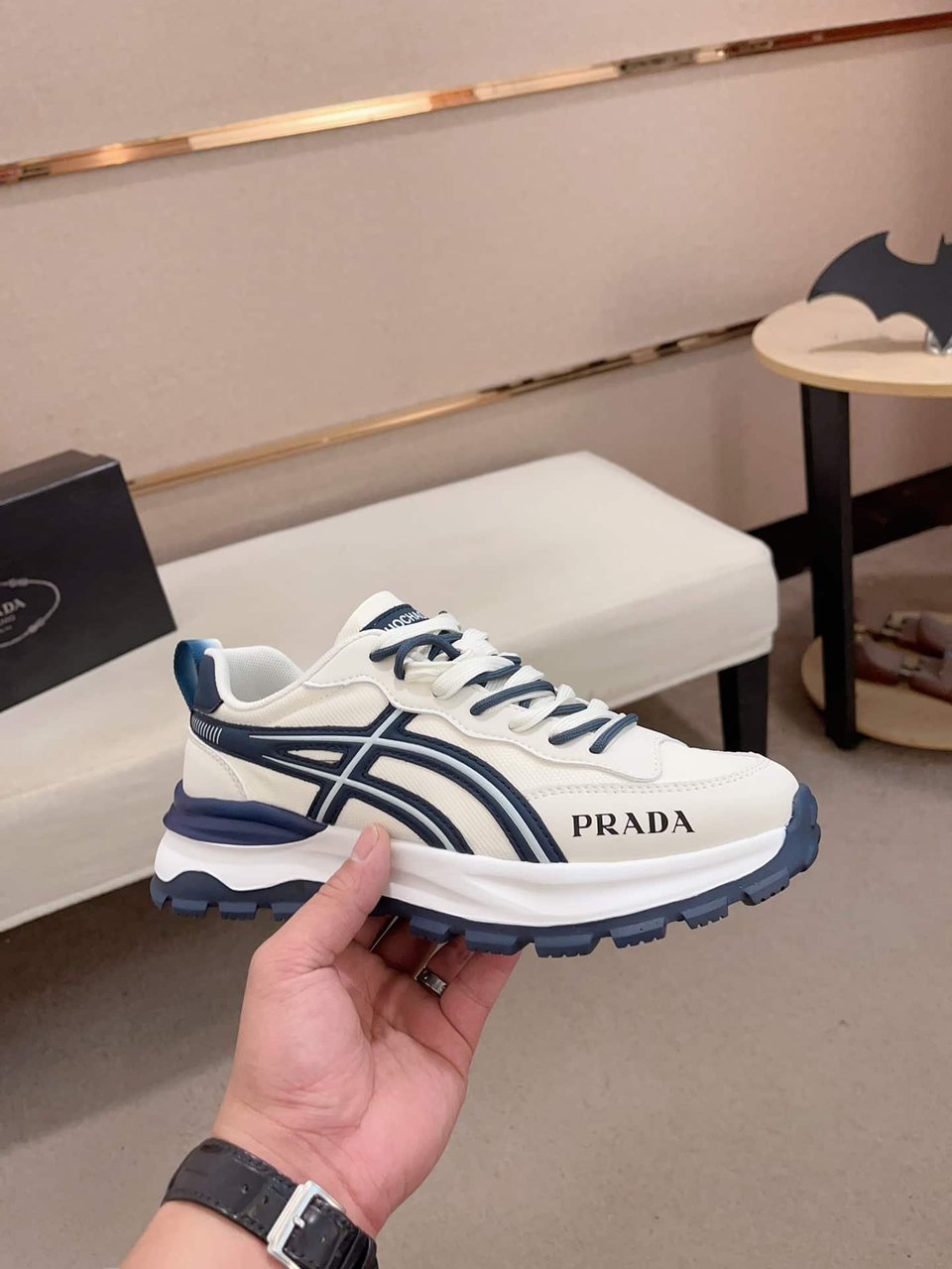 Prada Sport Sneakers Curved Line Blue And Beige view 5