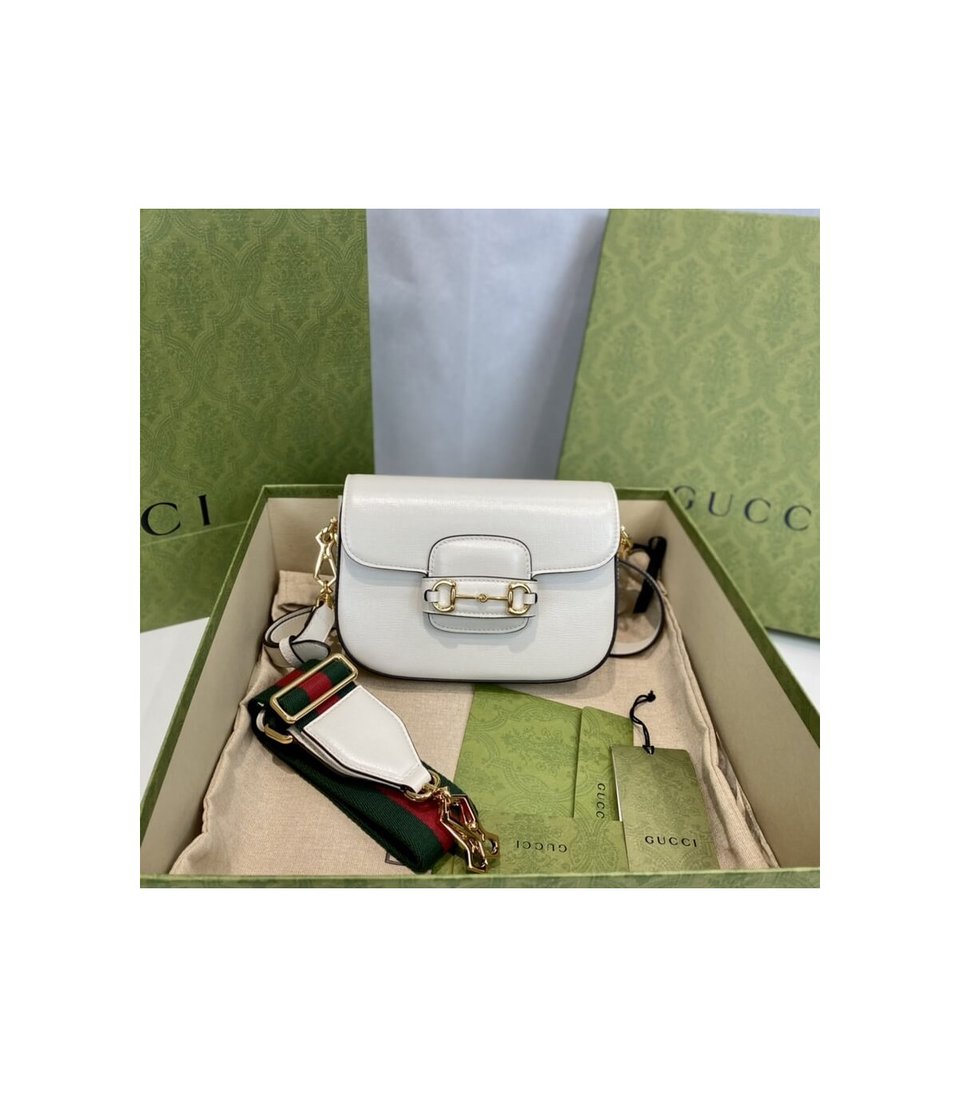 Gucci Horsebit 1955 Mini Bag in White Leather 20.5cm/8.1in view 7