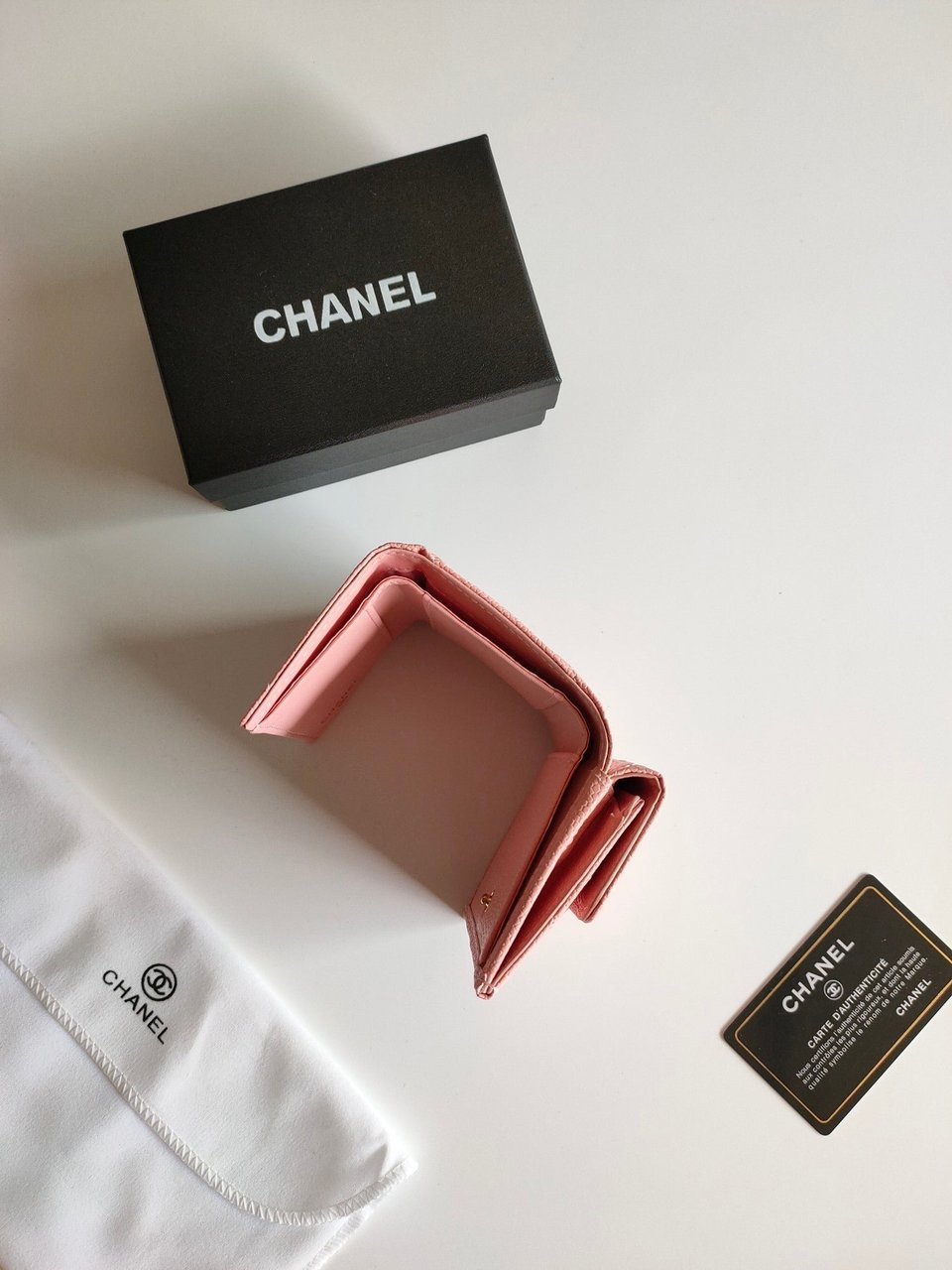 Chanel Trifold Purse 12 Peach Grained Calfskin Gold Icon view 10