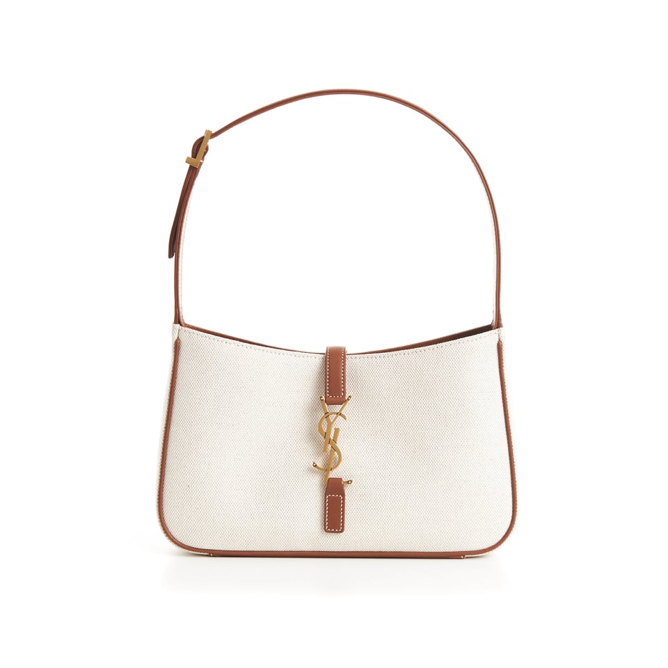 Saint Laurent Le 5 A 7 Linen Canvas Hobo Bag White And Brown 25Cm