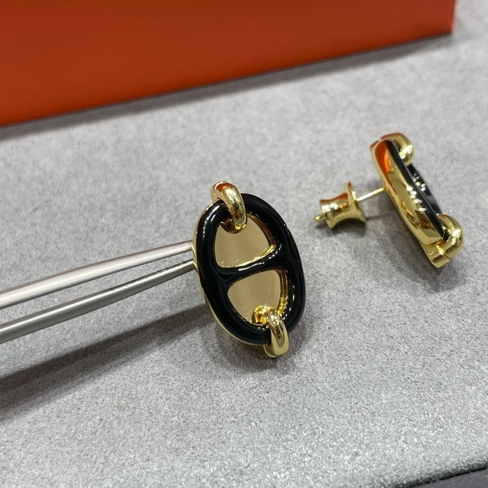 Hermes Mini Maillon Earrings Black view 3
