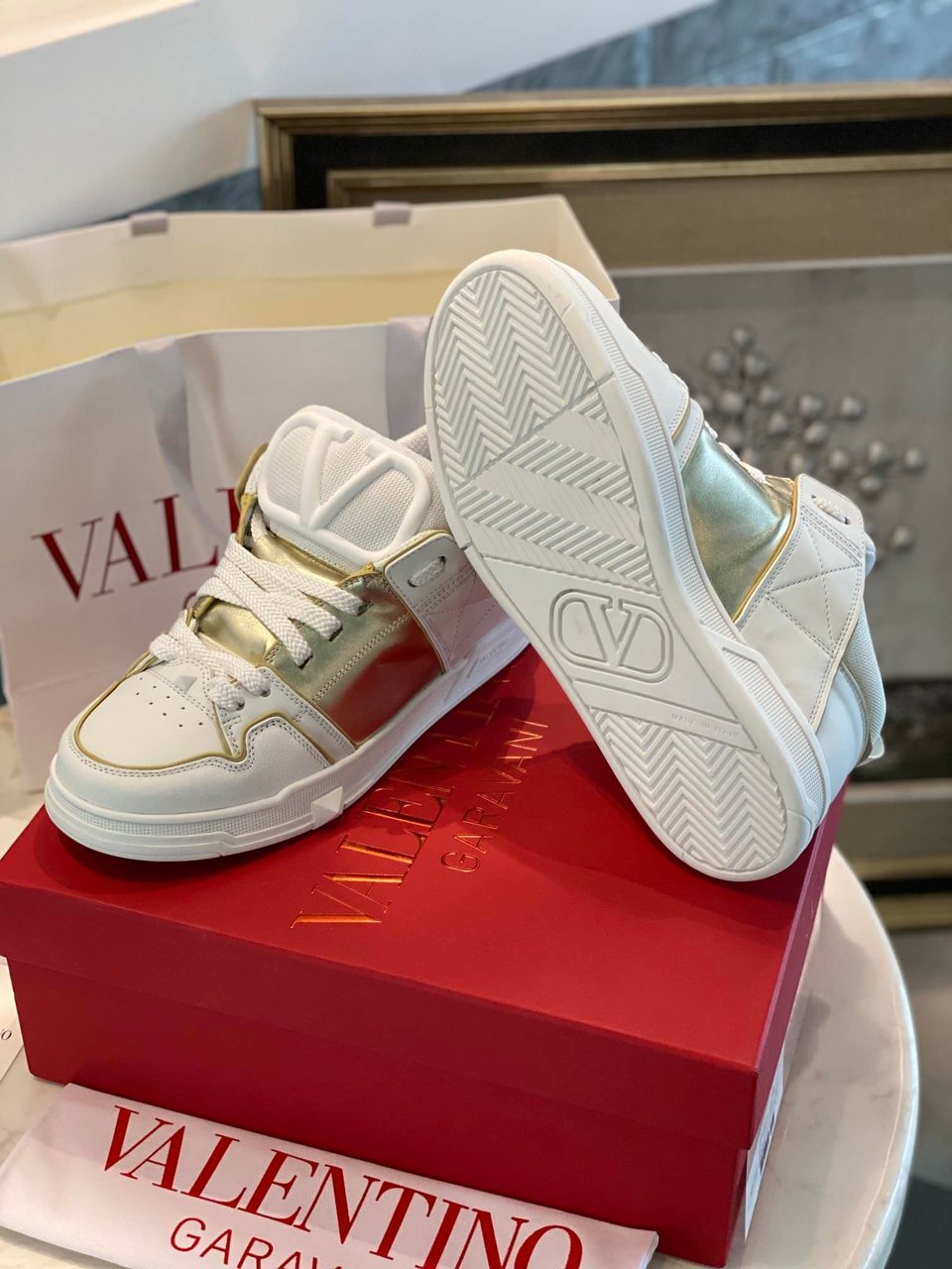 Valentino Garavani Open Skate Sneakers White And Gold view 3