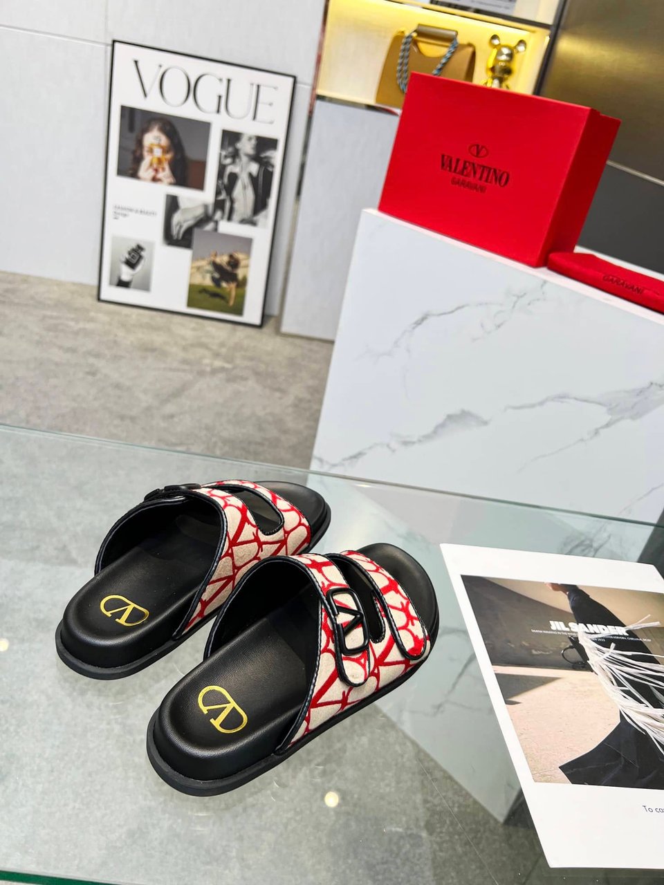 Valentino Garavani Vlogo Toile Iconographe Sandal Red view 8