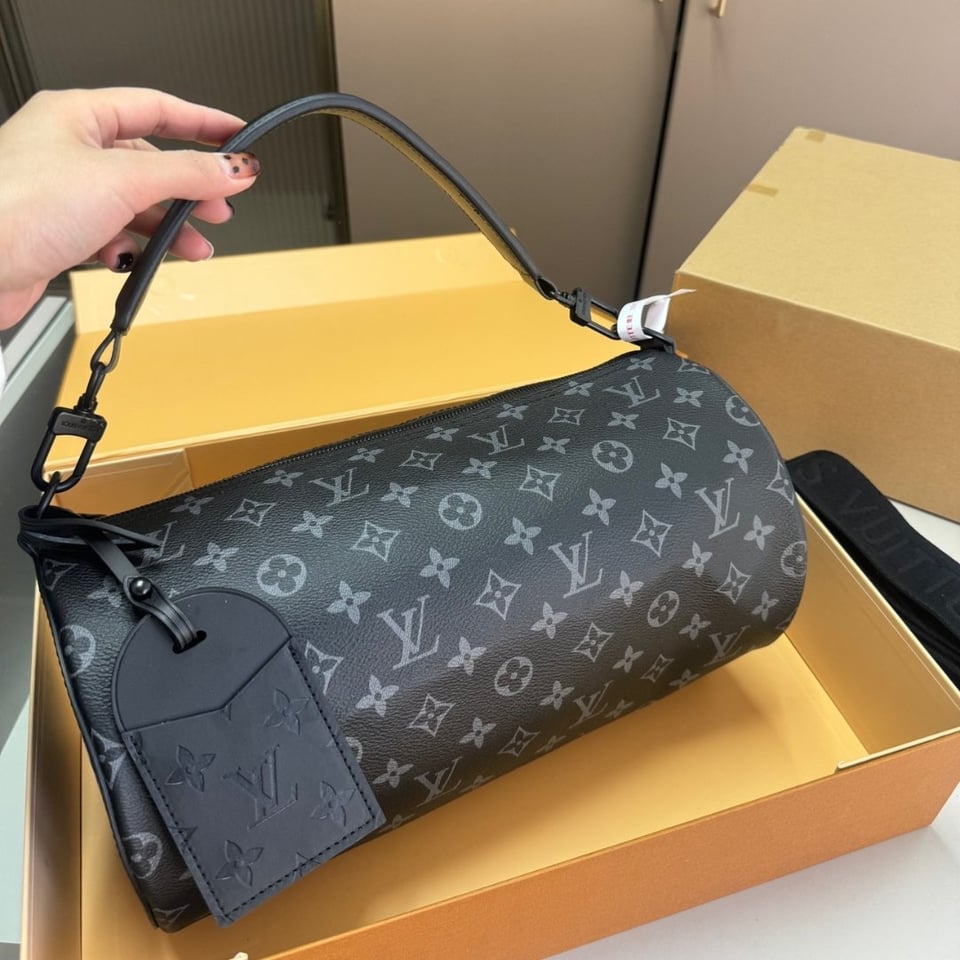 Louis Vuitton Soft Polochon Monogram Macassar Canvas Black 34Cm M46796 view 3