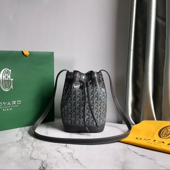 Goyard Petit Flot Bucket Bag 22 Cm Gray Goyardine Canvas And Lambskin Trim view 8