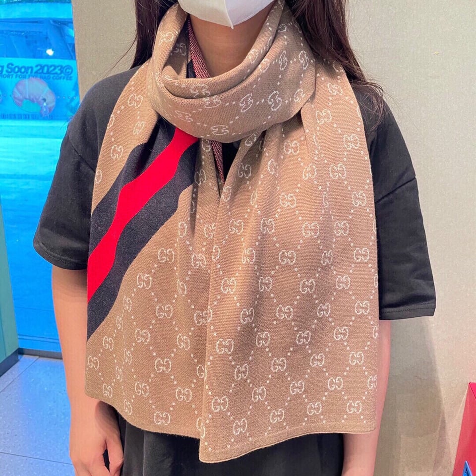 Gucci Cashmere Scarf Stripe Brown Beige For Women 190cm view 3