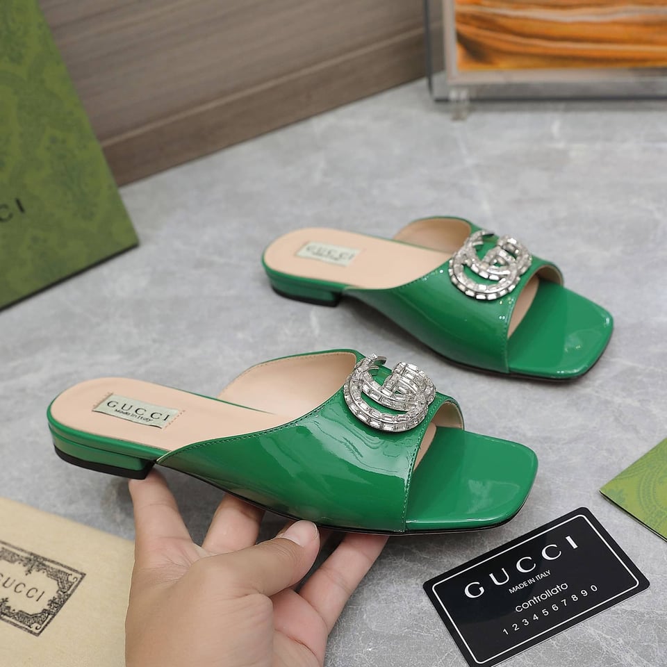 Gucci Gg Crystal Slippers Green view 4