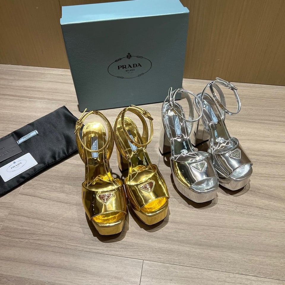 Prada Metallic Leather Platform Sandals In Silver 1Xp48B 3Au1 F0118 F 135 view 5
