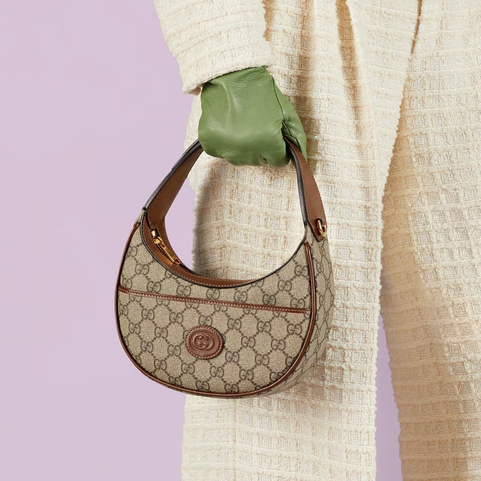Gucci Half-Moon-Shaped Mini Bag with Interlocking G Brown view 4