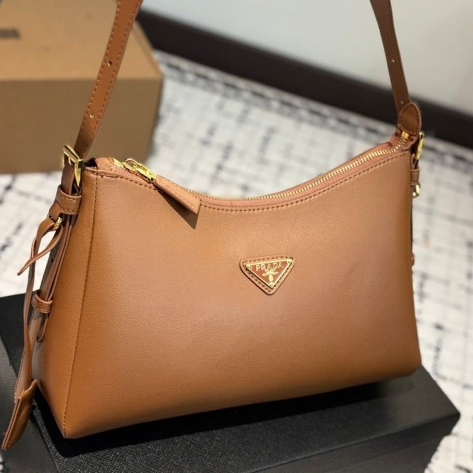 Prada Medium Aimee Zip Leather Shoulder Bag Brown 30Cm view 3