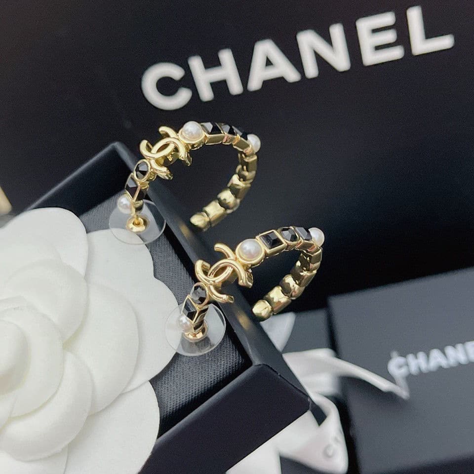 Chanel Gold &amp;Amp; Black Metal Hoop Earrings