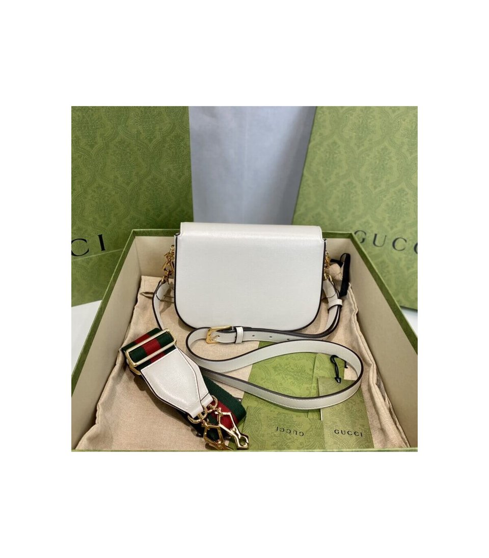 Gucci Horsebit 1955 Mini Bag in White Leather 20.5cm/8.1in view 9