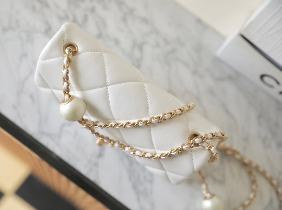 Chanel 24S Mini Flap Bag 20Cm White Lambskin Pearl Ball view 5