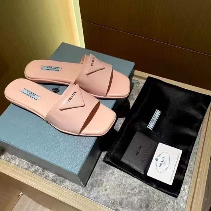 Prada Brushed Leather Slide In Pink view 10
