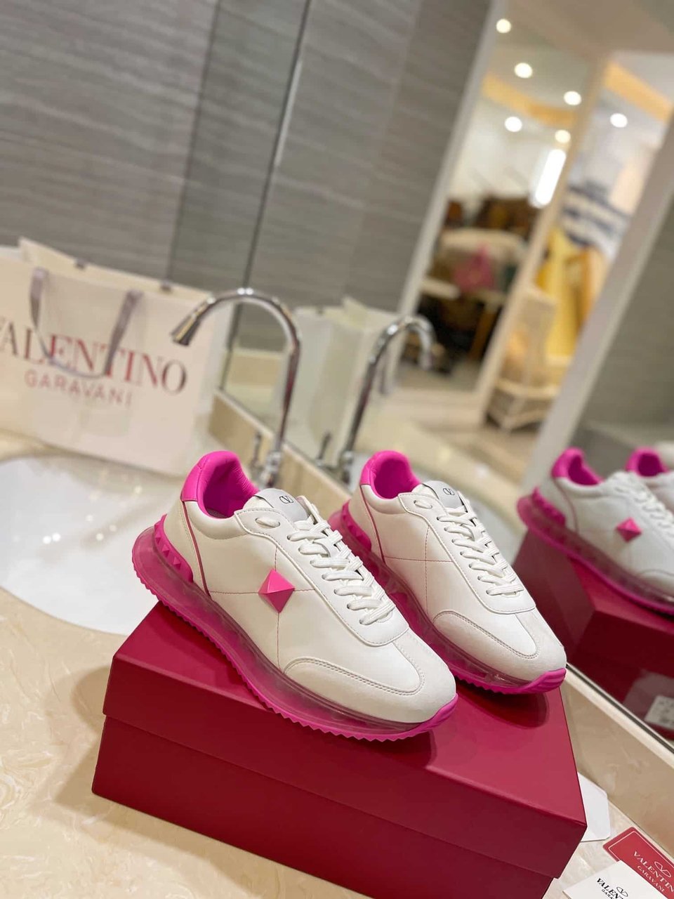 Valentino Garavani Stud Around Low Top Calfskin And Nappa Leather Sneaker Pink view 11