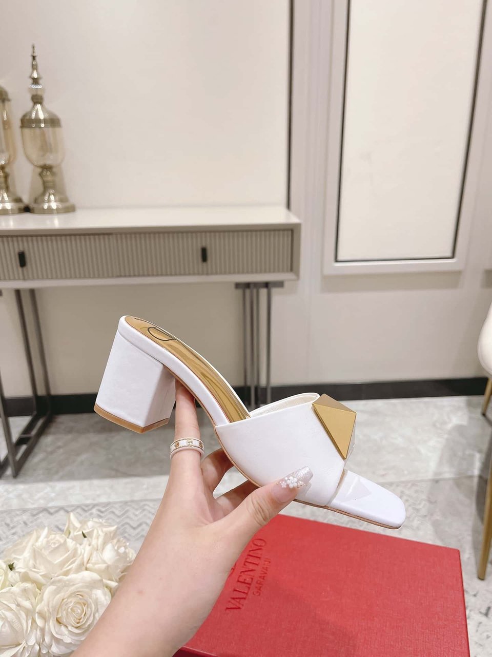 Valentino Garavani One Stud Heeled Sandals White Ws0El3Cyii16 view 9