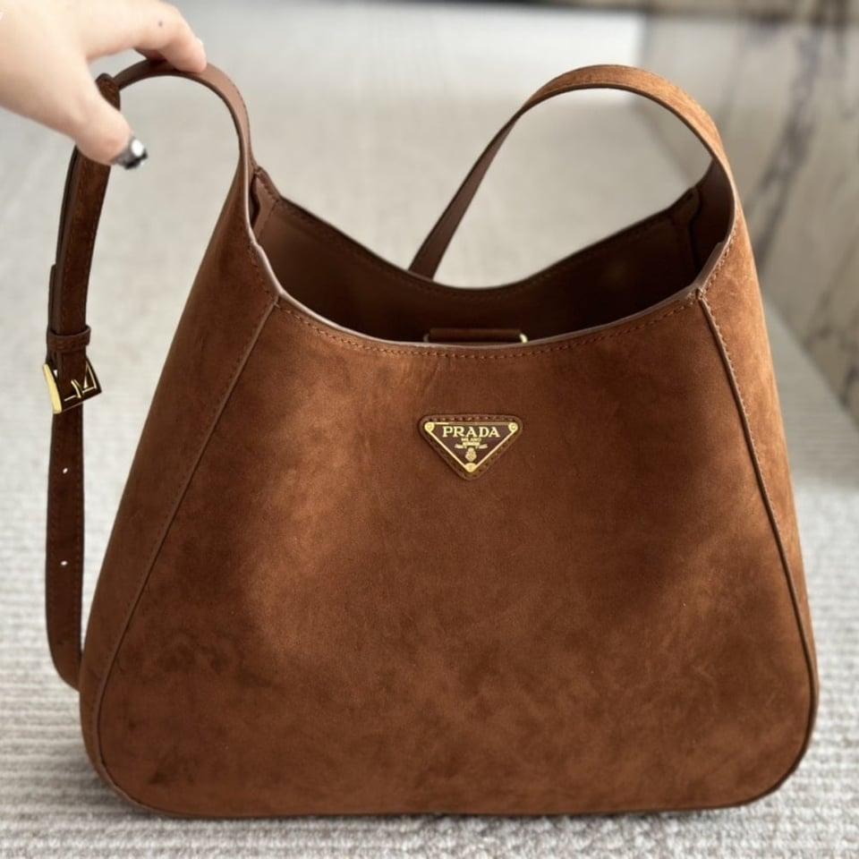 Prada Large Suede Shoulder Bag Cocoa Brown 34Cm view 3