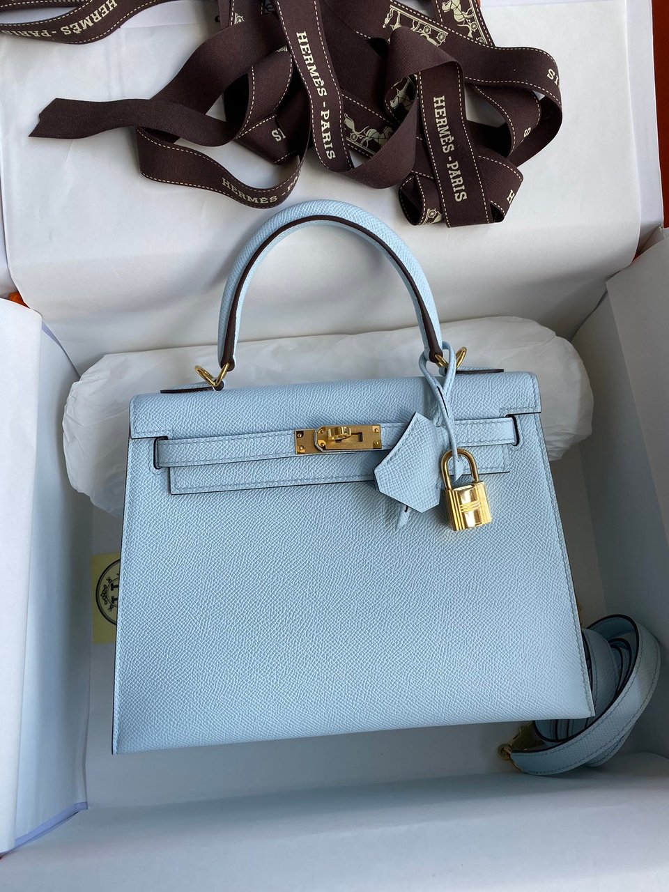 Hermes Kelly 25 Bag In Light Blue Epsom Leather For Women 25cm/10in view 2