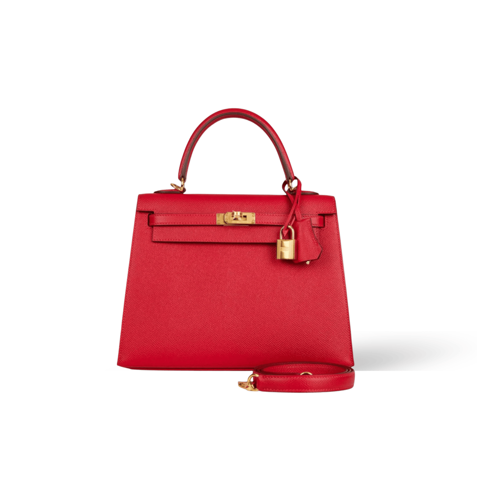 Hermes Kelly 25 Bag In Golden Casaque Red Epsom Leather For Women 25cm/10in