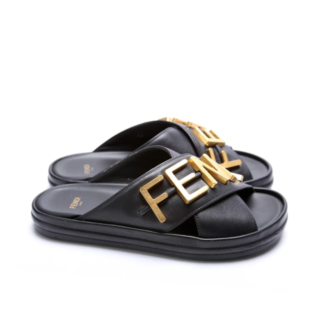 Fendi Fendigraphy Leather Slides Black 8X8289Ai1Rf1H1K