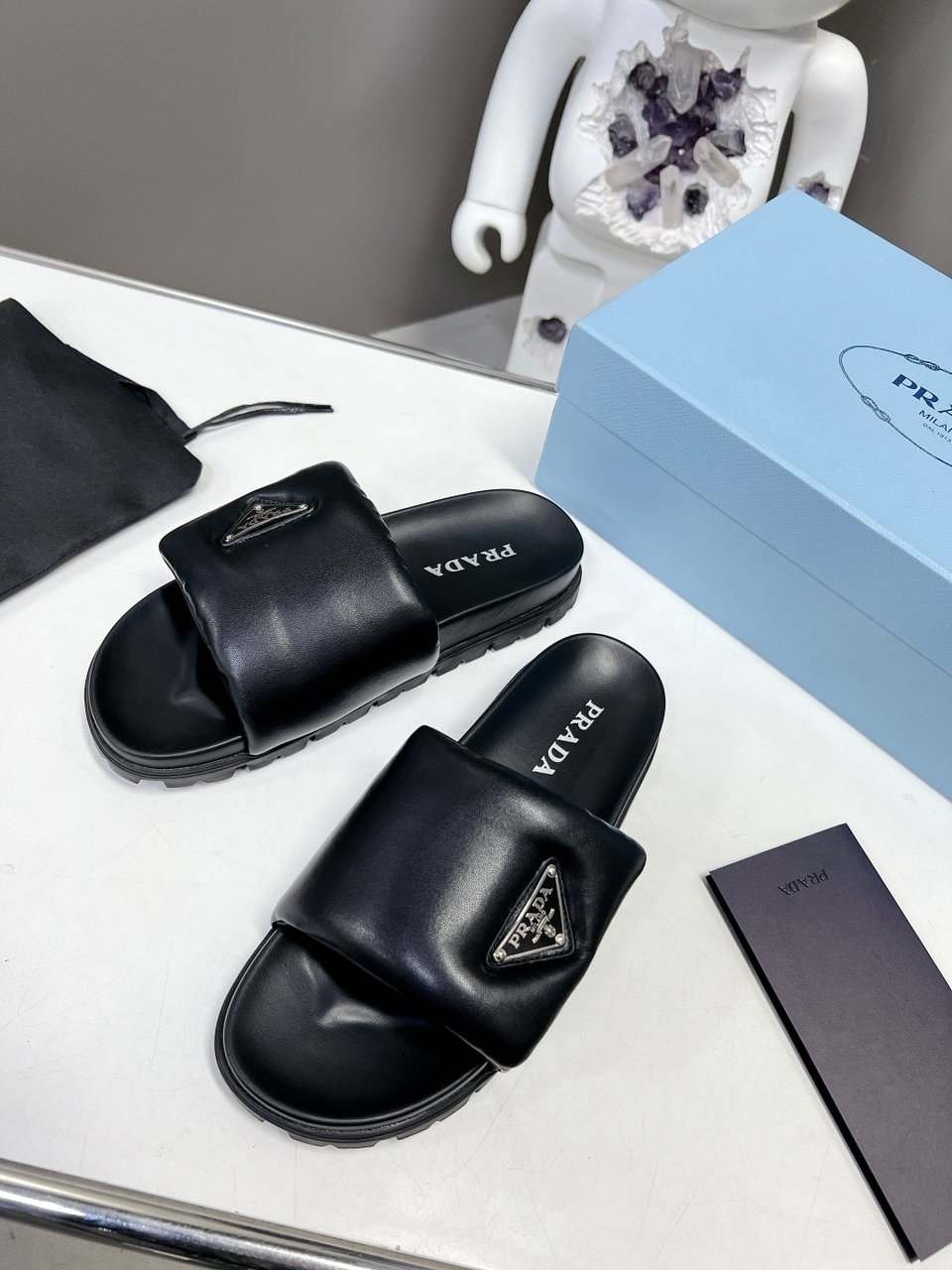 Prada Soft Padded Nappa Leather Slides Black 1Xx6482Dl8F0002F020 view 9
