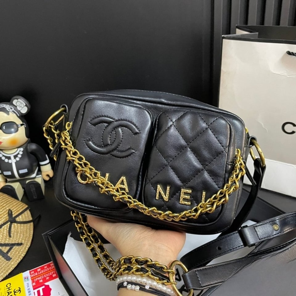 Chanel Quilted Small Camera Case Calfskin Black 22Cm/8.7in view 5