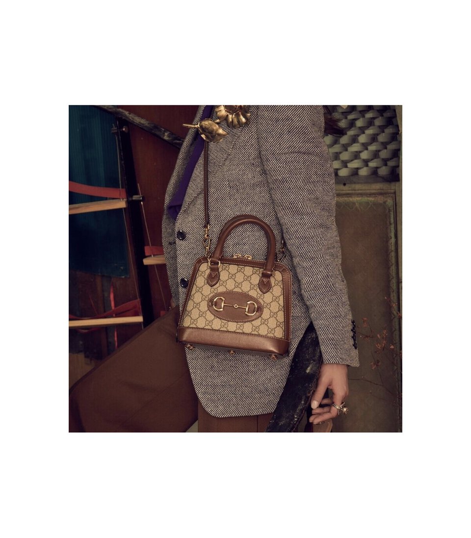 Gucci Horsebit 1955 Mini Top Handle Bag In Brown GG Supreme Canvas 20cm/ 7.9in view 5
