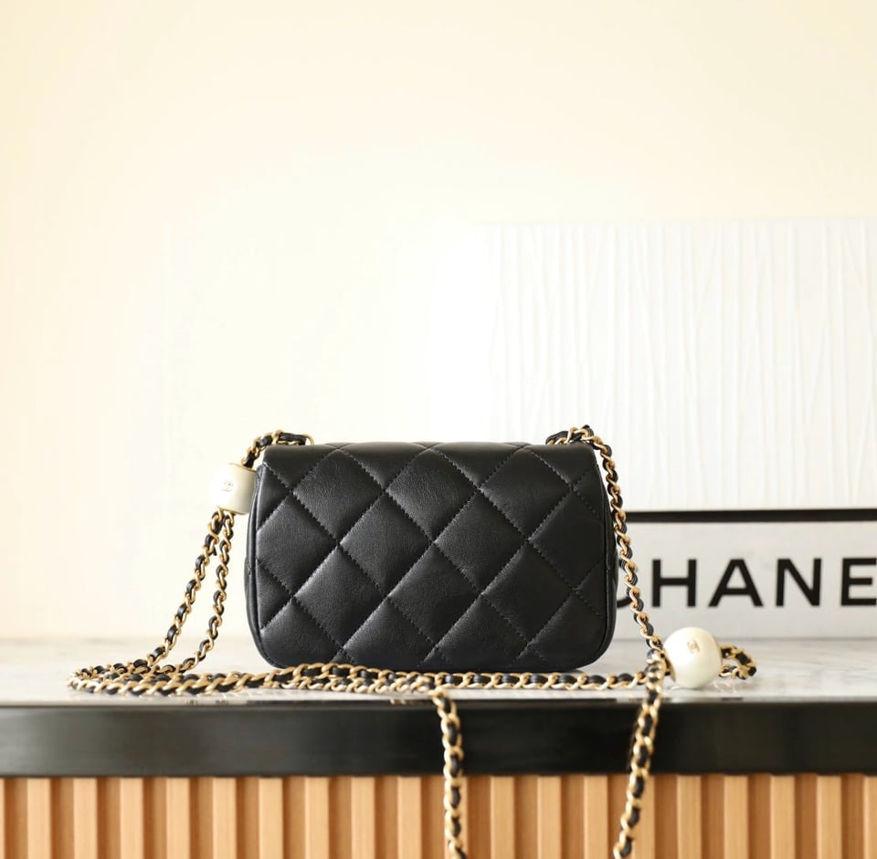 Chanel 24S Mini Flap Bag 17Cm Black Lambskin Pearl Ball view 5