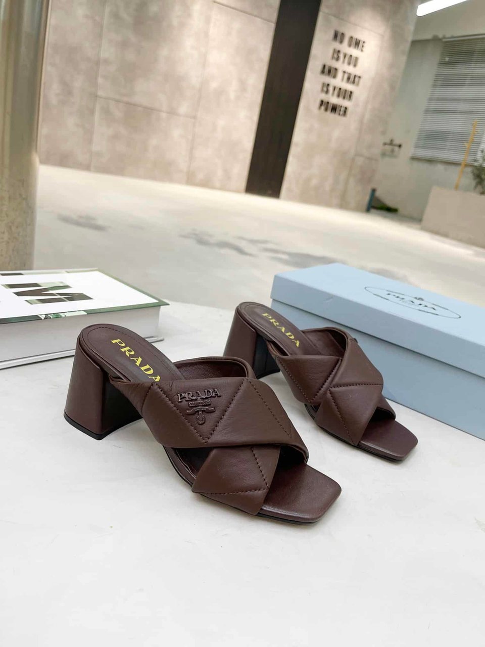 Prada Crossover Nappa Leather Sandals In Dark Brown view 9
