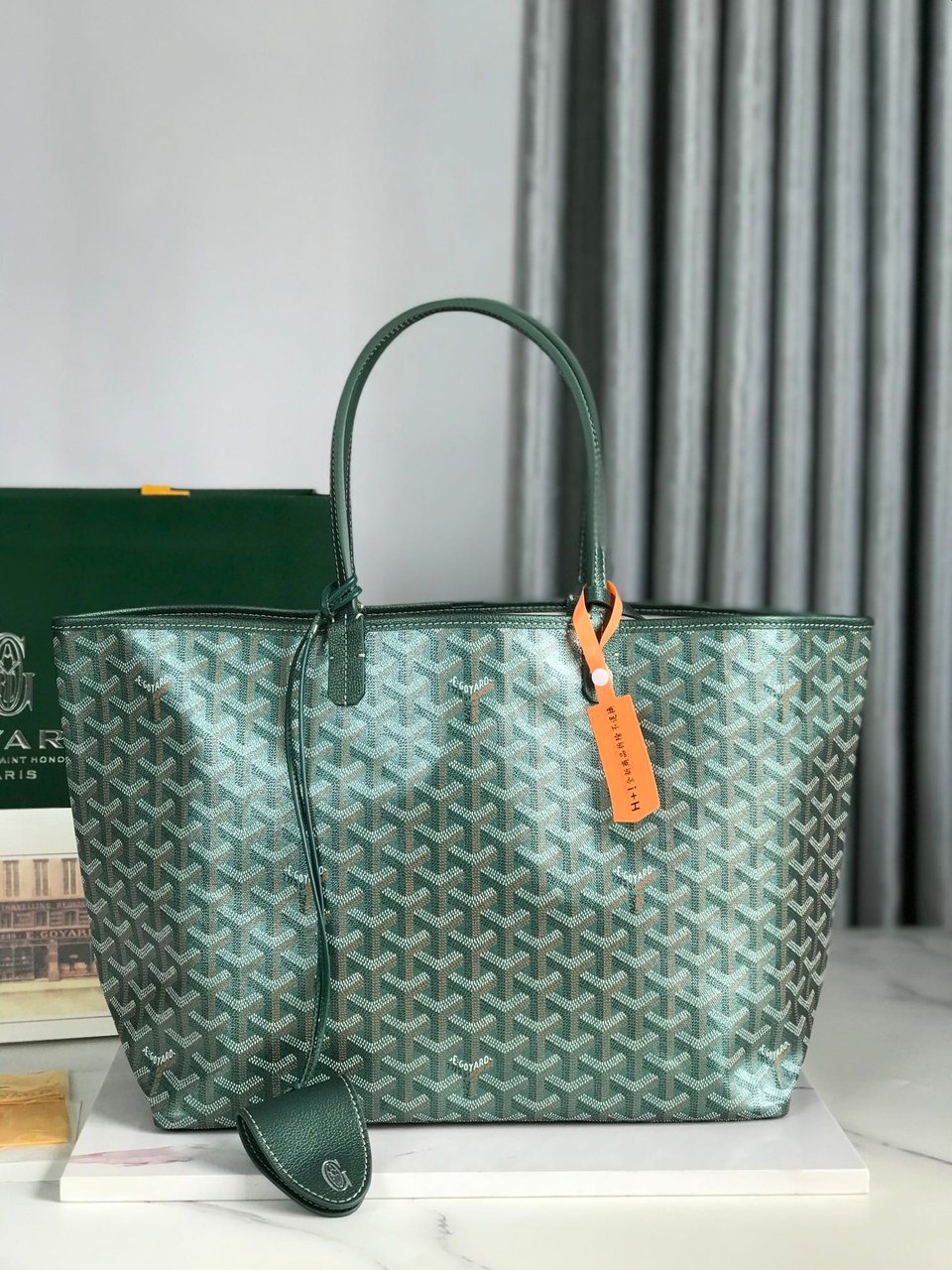 Goyard Saint Louis Pm Bag 34Cm Green Canvas Chevroches Calfskin view 8