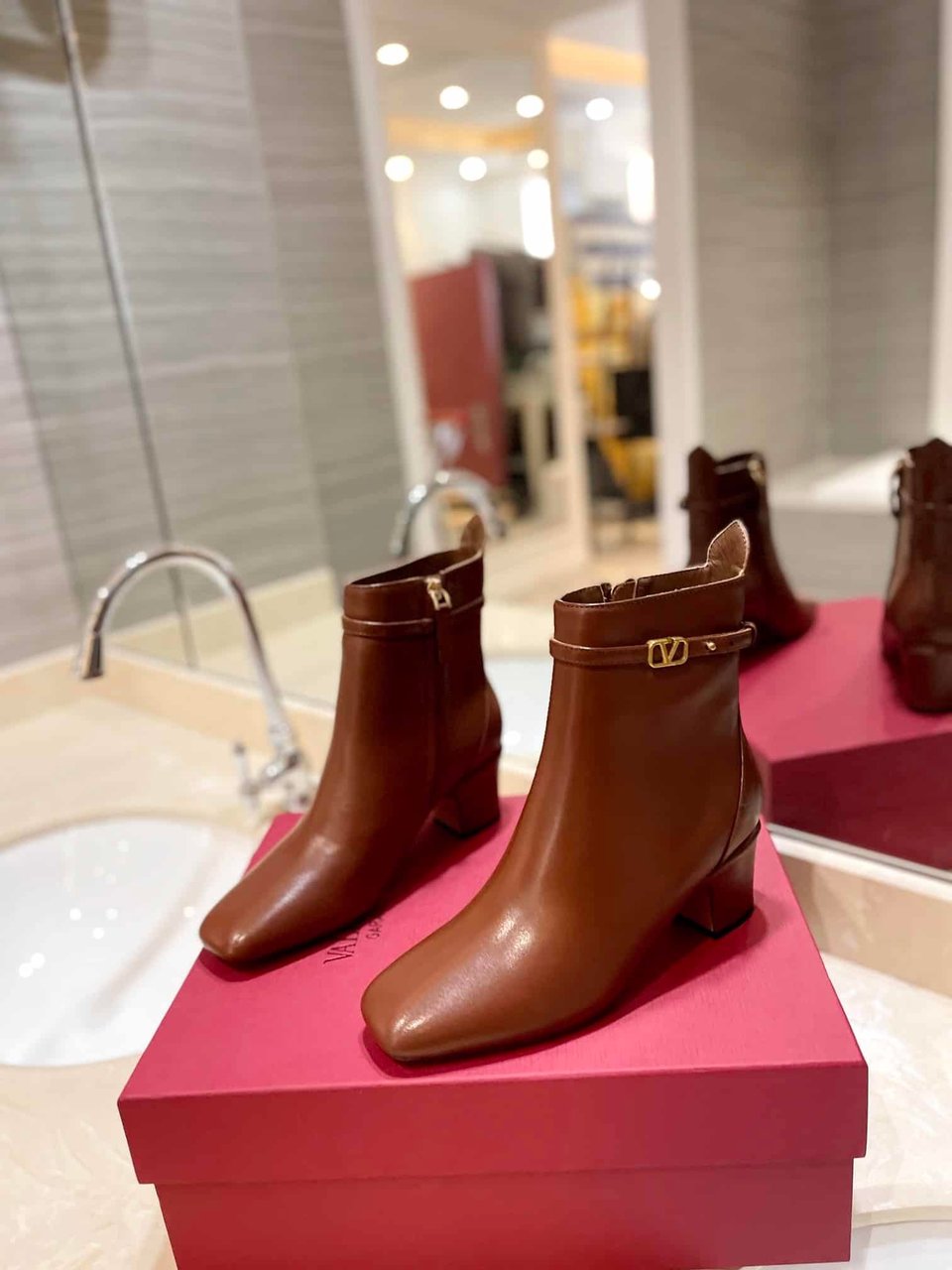 Valentino Garavani Tan Go Ankle Boot In Calfskin Leather Brown view 3