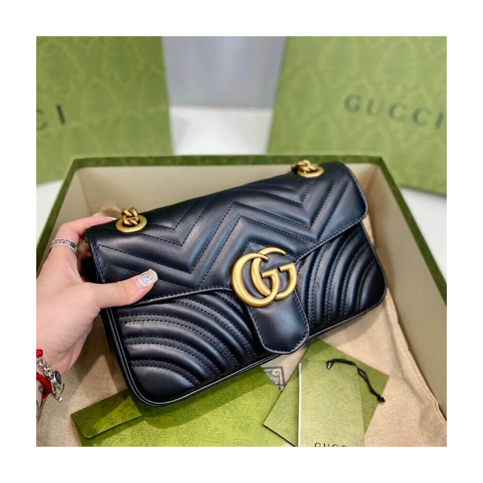 Gucci GG Marmont Matelasse Chevron Leather Small Shoulder Bag Black view 13