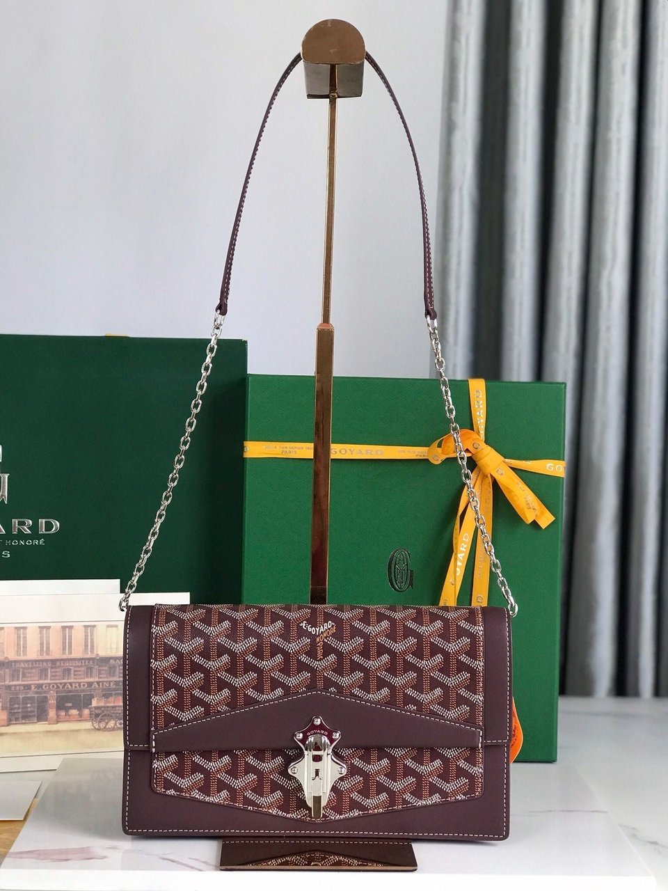 Goyard Duchesse Marie-Caroline Bag 25cm Wine Red Goyardine Canvas And Smooth Calfskin view 10