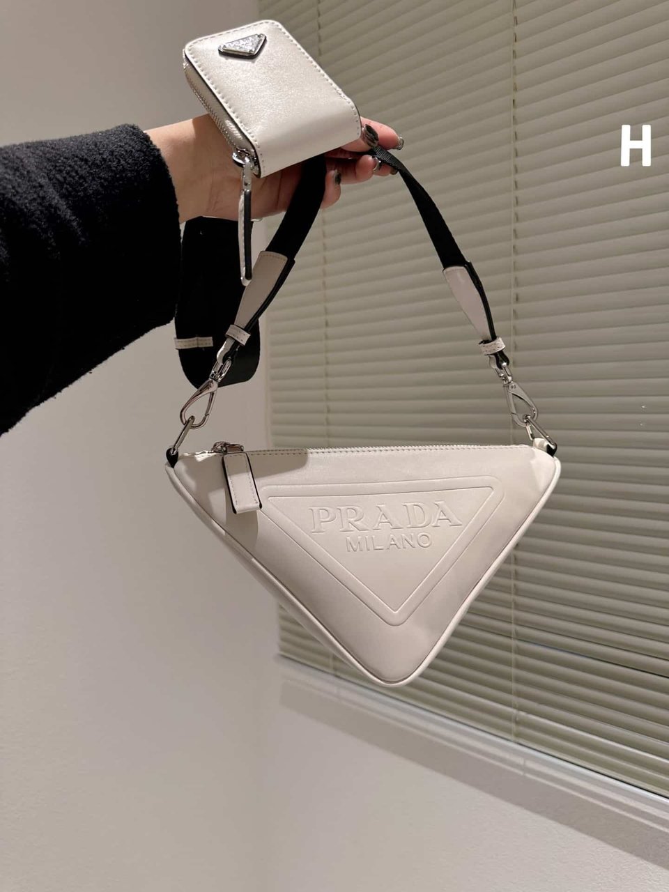 Prada Triangle Leather Mini Bag White 27Cm view 3