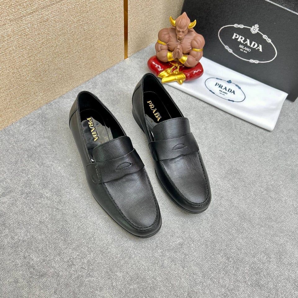Prada Saffiano Leather Penny Loafers Black view 9