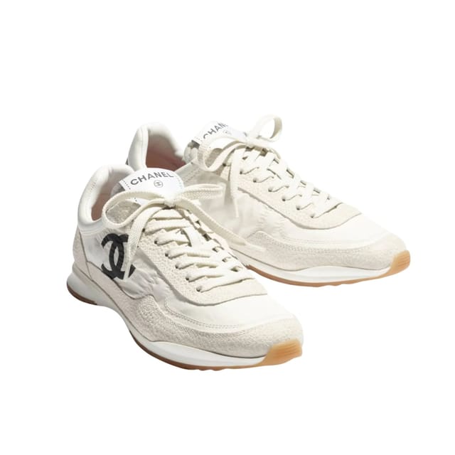 Chanel Nylon and Suede Sneakers with Black CC Logo White G39858