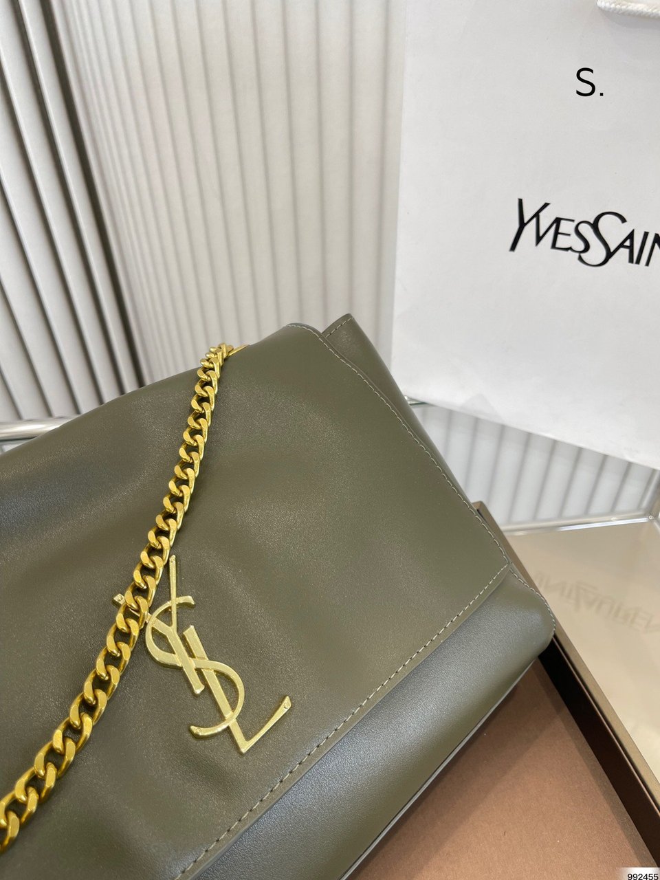 Saint Laurent Kate Medium Chain Bag In Grain De Poudre Embossed Leather view 5