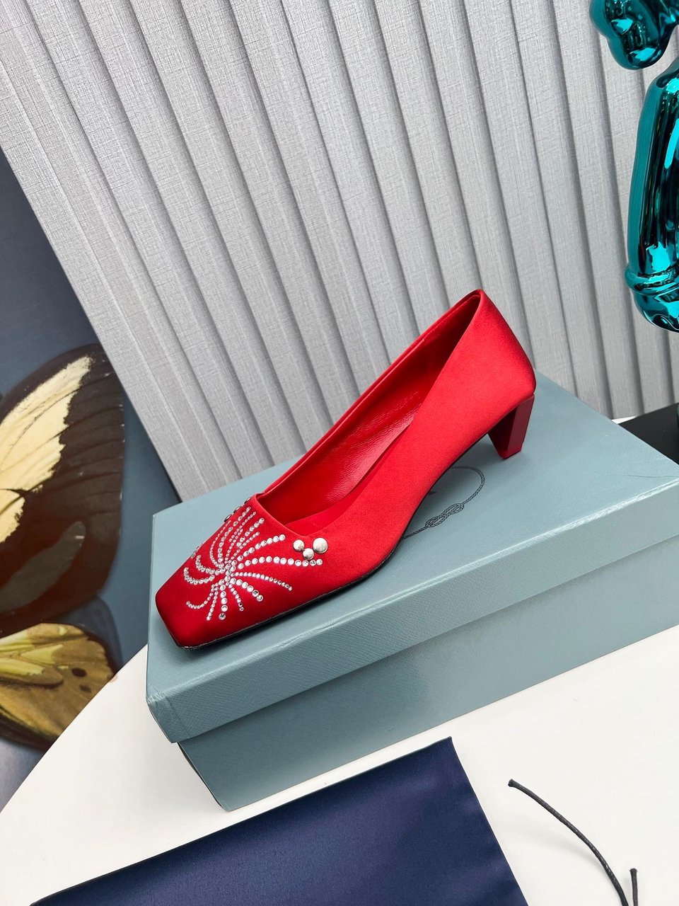 Prada Crystal Pumps Red view 4