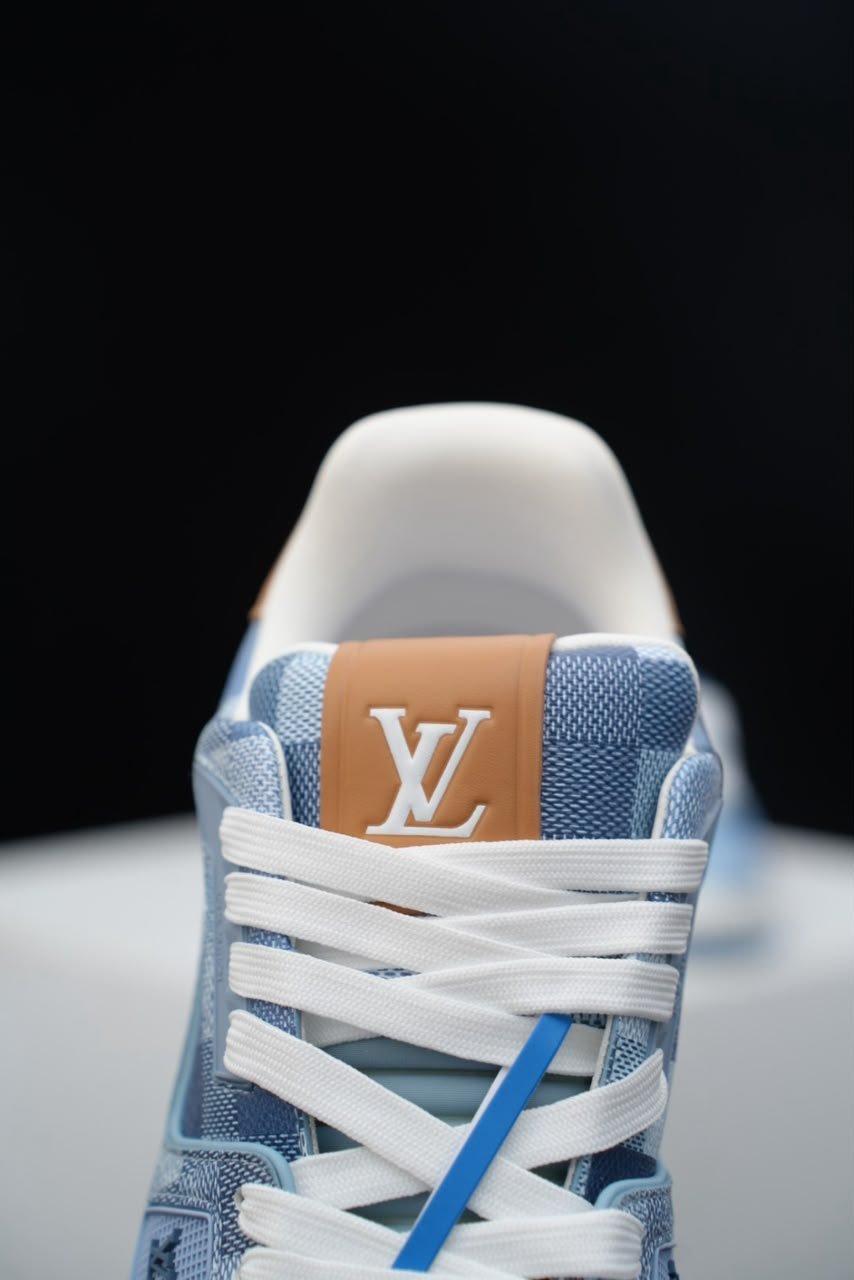 Louis Vuitton Trainer Sneakers Blue Textured Calfskin 1AKCCR view 6