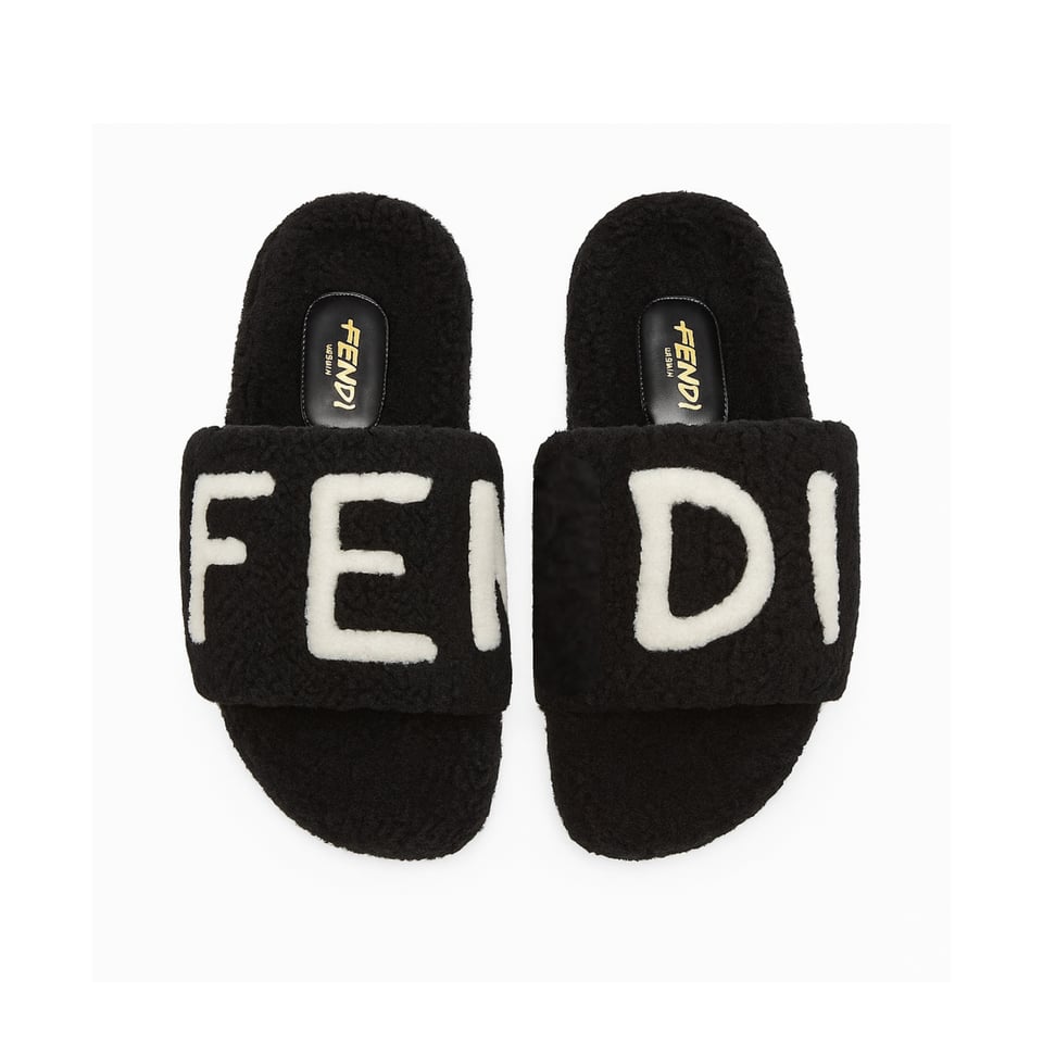 Fendi Fleece Slippers Black