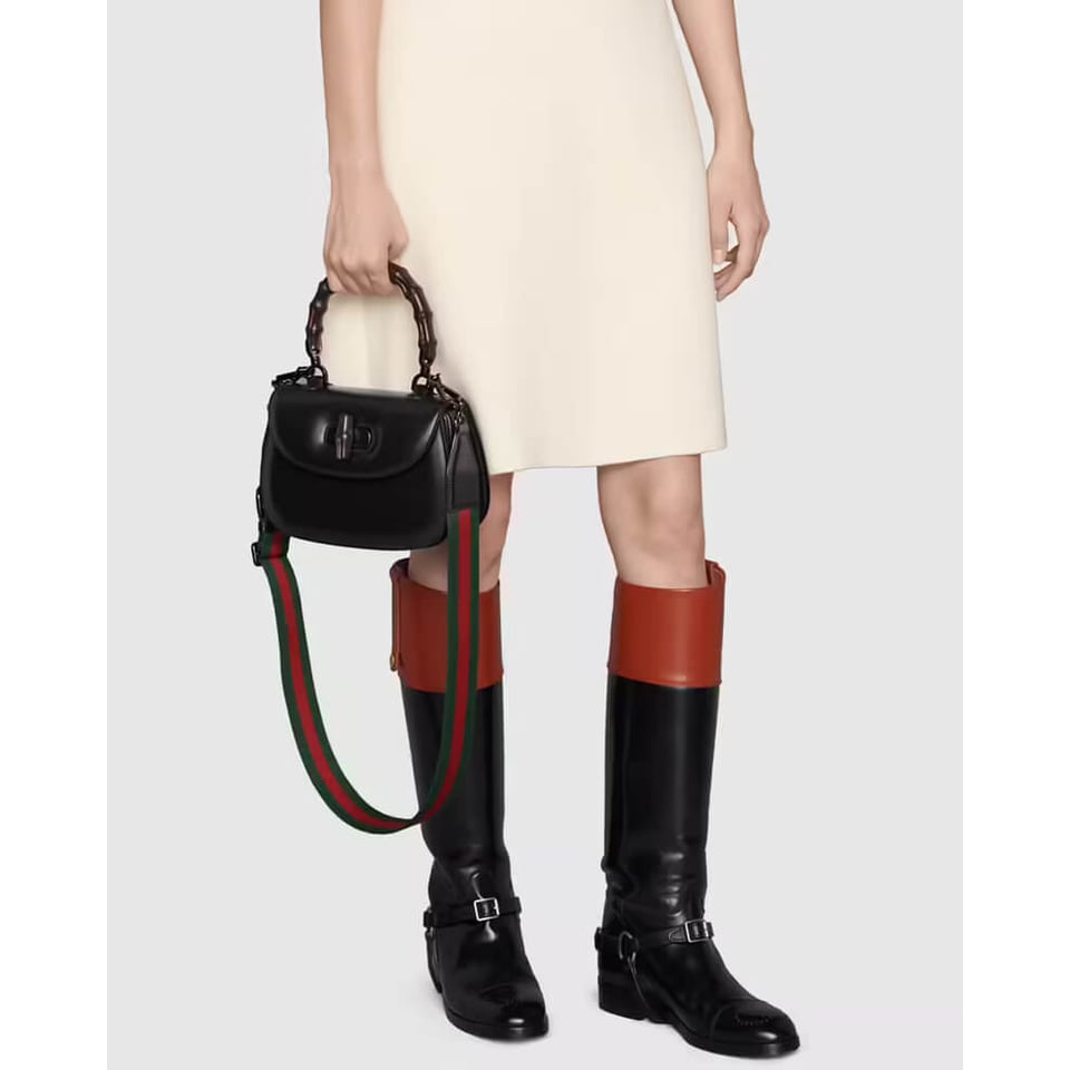 Gucci Small Top Handle Bag with Bamboo Black view 3