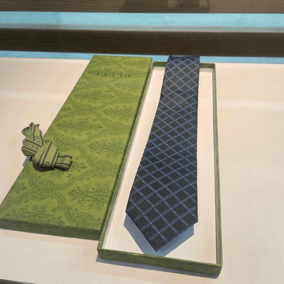 Gucci Pattern Navy Blue Canvas Tie For Men view 6
